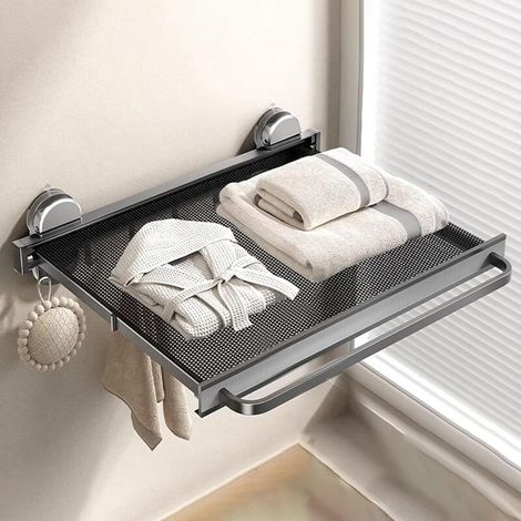 Étagère Salle De Bain - Porte-Serviettes Pliable Avec Ventouse - Aluminium Anti-Rouille - Pour Petite Salle De Bain Ou Camping-Car - 1 Pièce