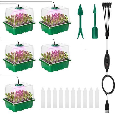 Mini Serre pour Plantes, Bac à Semis, 5 Mini Serres de Culture Intérieur avec Lumière, Plateau de Semis pour Plantes Intérieur avec Contrôleu, Mini Serre avec Couvercle (1/5)