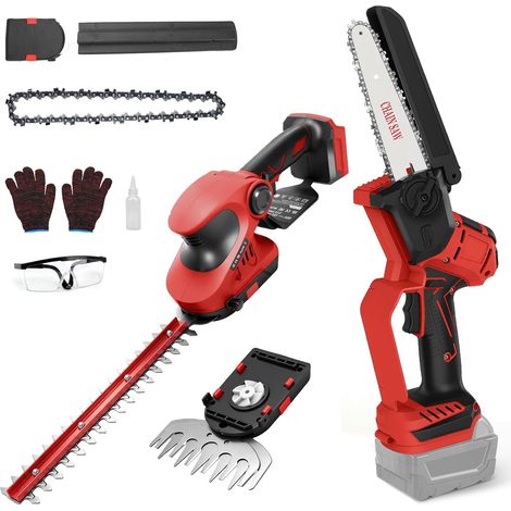 Mini Cordless Chainsaw Hedge Trimmer Compatible with 18V Battery-Free Electric Hedge Trimmer, 2 in 1 6 Inch Saw Shear Carver Hedge Shears (1/5)