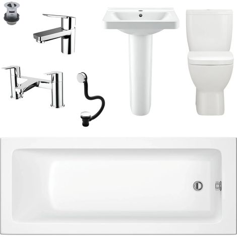 Complete Bathroom Suite Steph 1800mm Bath Vercelli Toilet Basin Inc Xtreme Taps (1/5)