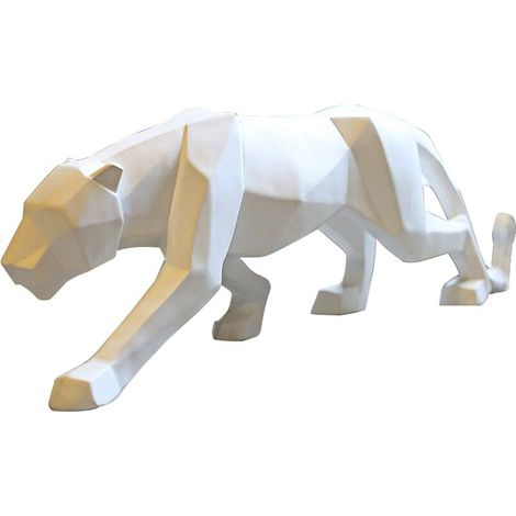 Panther Statue Léopard Sculpture Maison Art Artisanat Ornements Moderne Abstrait Géométrique Résine pour Salon TV Meuble Décoration Blanc Petit 25cm (1/5)