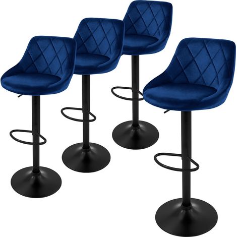 ML-Design Set di 4 Sgabelli da Bar Rivestimento in Velluto Blu Sgabello da Bancone Regolabile in Altezza 62-82 cm Girevole a 360° Sedie Alte Sedia da Bistrot con Schienale e Poggiapiedi