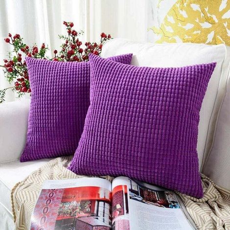 Coussin et housse de coussin Granules Violet Lot de 2, Velours Côtelé Doux Décoratif Carré Housse de Coussin Housses de Coussin Taie d'Oreiller, Décorations de Maison pour Canapé Canapé Lit Chaise 45x