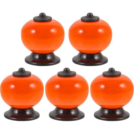 CCYKXARound Ceramic Handles for Cabinets and Drawers, Set of 5, Modern and Simple Design, Easy Installation, Metal Screws Included, Orange (1/5)