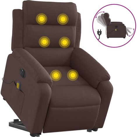 Maison Exclusive - Sillón masaje eléctrico reclinable elevable tela marrón oscuro (1/5)