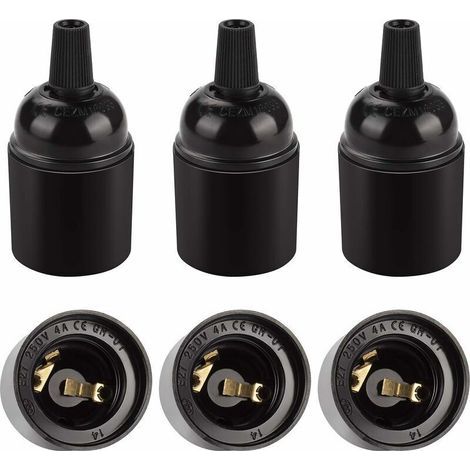 Douille E27 vintage noire, suspension rétro Edison, adaptateur de support de lampe en bakélite solide, parfait pour la décoration, l'industrie et le bricolage, lot de 6 (1/5)