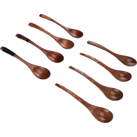 Cuillères à soupe en bois de style japonais, ensemble de 2 cuillères en bois pour manger, cuisiner et mélanger. Ustensiles de cuisine pour manger, cuisiner et remuer. (1/5)