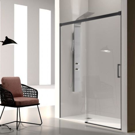 Parete doccia fissa + 1 porta scorrevole GLASÉ profilo nero opaco 150 cm