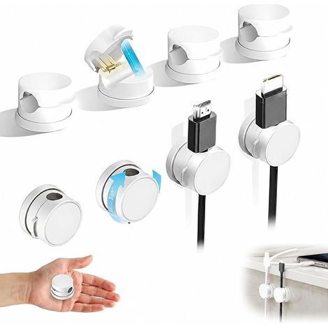 APEX Organisateur de câbles bureau clips câble rotatifs 360° lot de 8, support adhésif à ressort pour fils 2 8 mm, rangement discret des câbles de charge téléphone table bureau maison noir