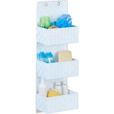 Organiseur de porte tissu à suspendre rangement mural à accrocher 3 compartiments HxlxP: 75x25x15 cm, blanc (1/5)