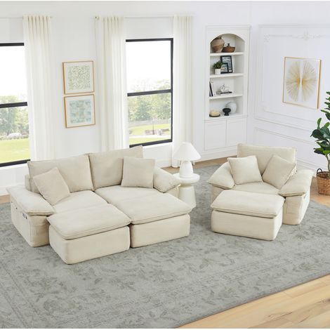 Modulares Cloud-Schlafsofa 2-Sitzer mit Fußhocker und Aufbewahrungstaschen, beige (1/5)