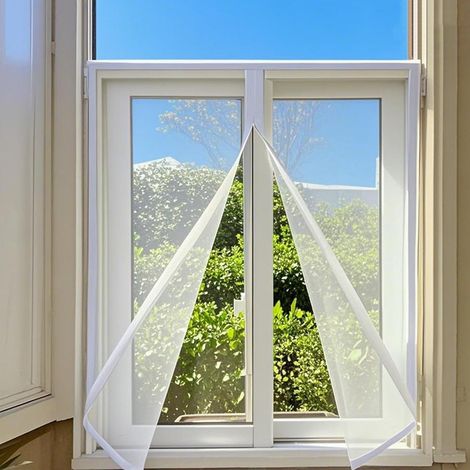 Moustiquaire de Fenêtre avec Fermeture éclair,Maille Très Dense Aimantée Rideau Anti Mouches et Insectes Avec Ruban Adhésif,Réutilisable,Lavable,Sans Perçage (85cm x 110cm) (1/5)
