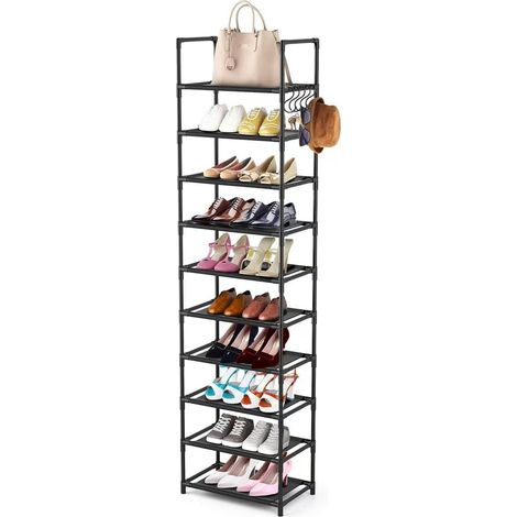 Étagère à chaussures à 10 niveaux – Organisateur haut et étroit – Noir – Design simple (1/5)