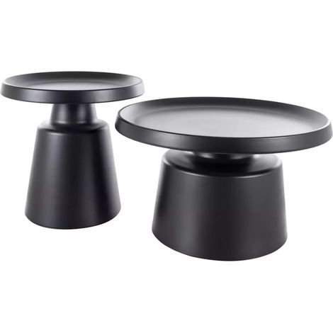 Ensemble de deux tables basses rondes en métal noir mat CARINA (1/3)