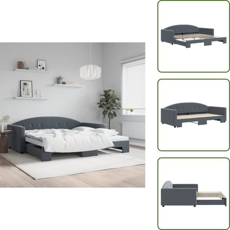 Tagesbett Ausziehbar Dunkelgrau 100x200 cm Samt - Ausziehbares Tagesbett - Ausziehbare Tagesbetten - Schlafbett - Gästebett (1/5)