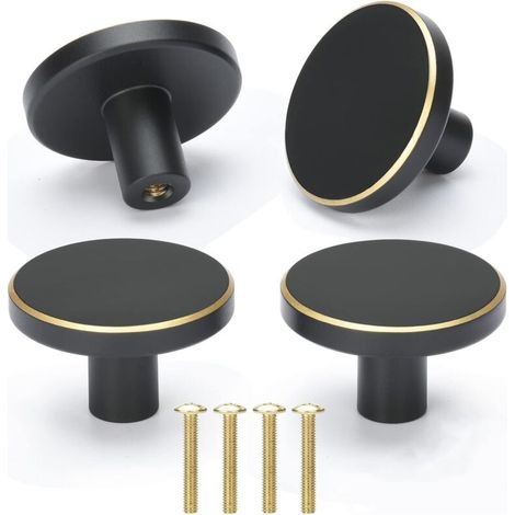[NIEMALS VERWENDET] 4 Stück Schrankknöpfe Schwarz Messing Möbelknöpfe mit Schrauben Modern Runde Schubladenknöpfe 28mm Türgriffe