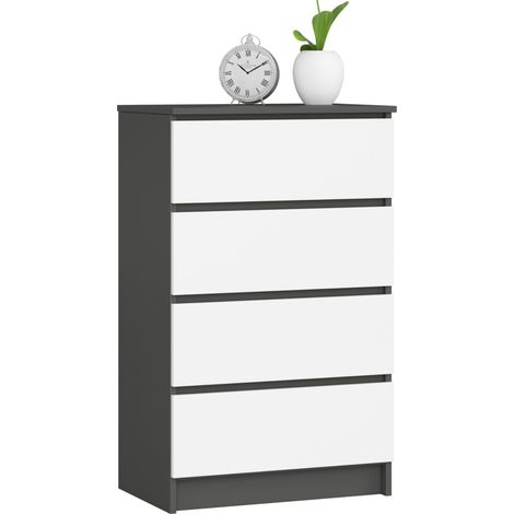 Commode AKORD K60 Gris Graphite 60 cm 4 tiroirs façade Blanche 60x40x99 cm (1/4)