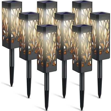 Ensemble de 8 lampes solaires creuses pour pelouse lampes solaires creuses feuilles lampadaires YYV (1/4)
