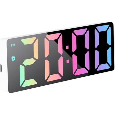 Reloj despertador digital Mateju para dormitorio, doble alarma, función de repetición, puerto de carga tipo C, temporizador de apagado, visualización de fecha y temperatura (blanco multicolor). (1/5)