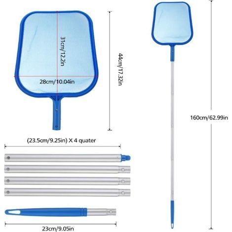 Oberflächenskimmer für Schwimmbecken, Netzkescher, Teichskimmer, 122 cm große Plane, robustes Poolpflege-Set mit 31 cm x 27 cm großem Netz und Griff (1/4)