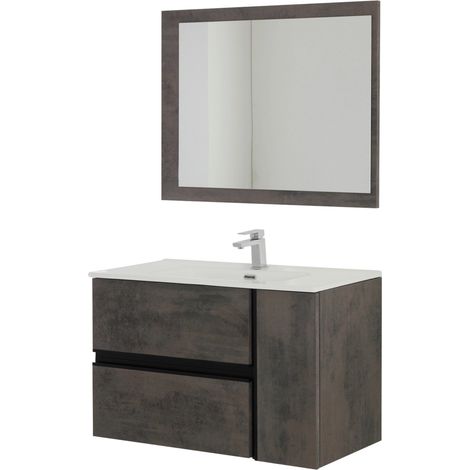 Mobile da bagno sospeso 90cm grigio ossido con 2 cassetti Oxid Feridras (1/2)