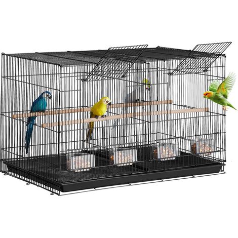 Cage Oiseau 760 x 465 x 465 mm, Petite Cage Oiseaux Métal avec Séparateur, Perchoirs, Tasse d'Alimentation, pour Oiseaux en Voyage, Perroquet, Canaris, Inséparables, Calopsittes, Perruches, Noir (1/5)