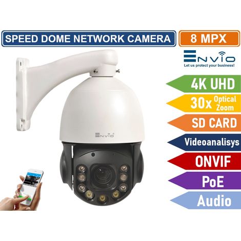 TELECAMERA SPEED DOME NETWORK 4K 8MP ULTRA HD ZOOM OTTICO 30X ONVIF POE VIDEOANALISI INTELLIGENTE DOUBLE LIGHT SD CARD 100 METRI (1/4)
