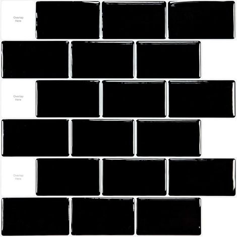 Carrelage adhésif 3D pour cuisine autocollant, noir brillant 30 x 30 cm (1/4)