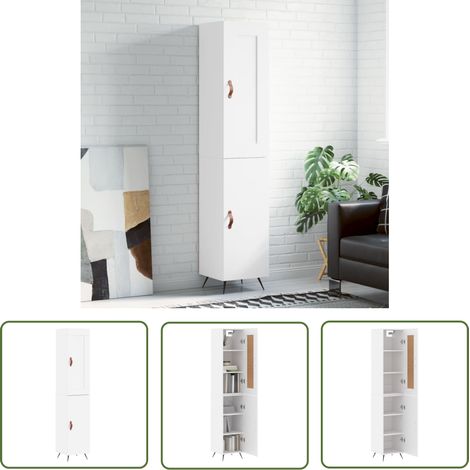 The Living Store Buffet haut Blanc 34,5x34x180 cm Bois d'ingénierie - Buffet Design Moderne - Meuble Rangement - Armoire Blanche - Mobilier Salon - Commode Élégante (1/5)