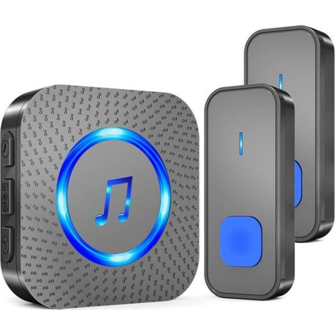 Sonnette sans Fil Carillon de Porte Exterieur Étanche à 300M Deux Bouton Emetteurs avec Un Récepteur Enfichable, Indicateur LED (1/5)