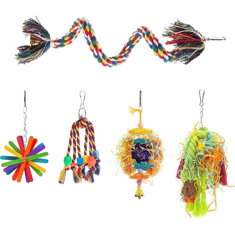 Lot de 5 jouets à mâcher et à déchiqueter pour perroquets, avec corde élastique, pour mini aras. (1/4)