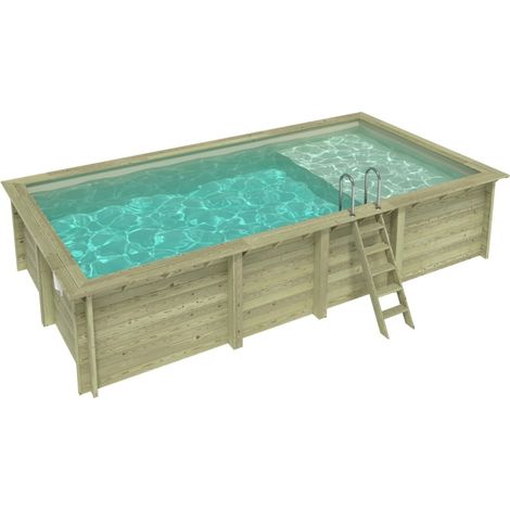 Piscine en bois AQUA 7 x 3.75 - H.1.45 m avec plage, sable, fixations à sceller