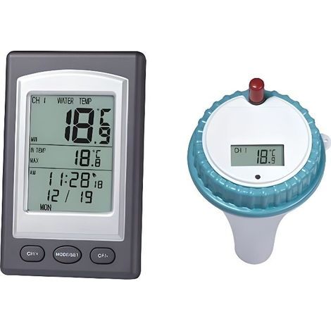 Schwimmendes Thermometer – Kabellos – Für Innen- und Außenpools – Temperaturanzeige – Alarm – Kalender (1/4)
