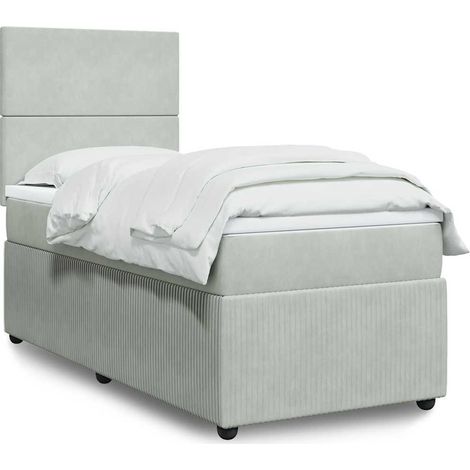 Boxspringbett mit Matratze Hellgrau 90x200 cm Samt