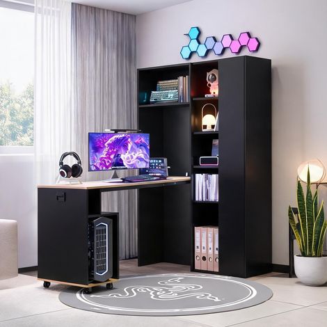 Bureau escamotable avec étagères et prises intégrées en MDF (1/5)
