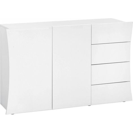 Dmora - Credenza Dmogno, Madia da cucina a 2 ante e 4 cassetti, Buffet da soggiorno, 100% Made in Italy, cm 124x40h82, Bianco lucido (1/5)