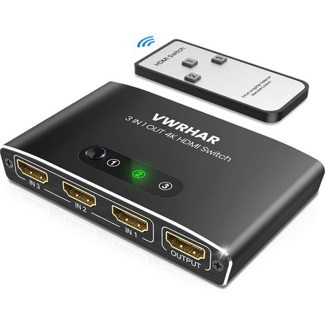 Multiprise HDMI Aluminium 3 Entrées vers 1 Sortie avec Télécommande - Splitter 4K 3D 1080P HDR Compatible 5 4 3 Blu Ray Lecteur DVD PC TV Box (1/5)