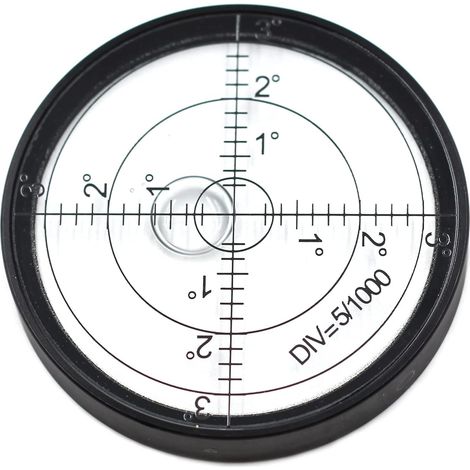 Inclinometro a livello di superficie rotondo a bolla d'aria Bullseye con guscio in alluminio per strumenti topografici e basamenti, Ø60mm, precisione 15'/2 (1/5)