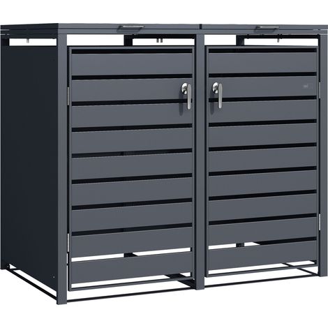 Cache-poubelle métallique anthracite pour 2 conteneurs jusqu'à 240L – Acier galvanisé avec revêtement en poudre – Excellente ventilation – AXI