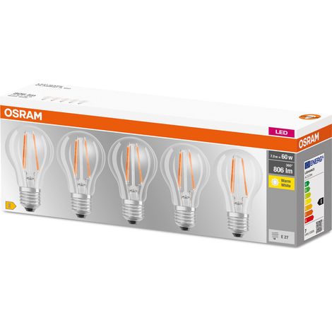 Osram Bombilla LED Filamento E27 7W Blanco Cálido Pack 5 (1/4)