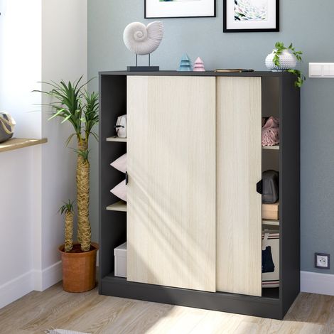 Armario 2 Puertas Resana, Ropero Dormitorio 4 Estantes, 40x119h cm Gris Antracita (1/5)