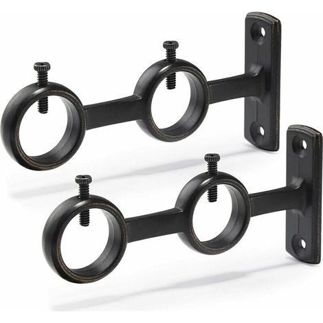 Set di 2 staffe per asta per tende ganci doppi per asta per tende soggiorno, camera da letto, asta per tende (nero) (2 pezzi) (1/5)