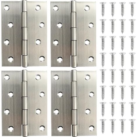 4 x Stainless Steel Hinges for Interior and Exterior Doors - 100mm x 70mm (1/5)