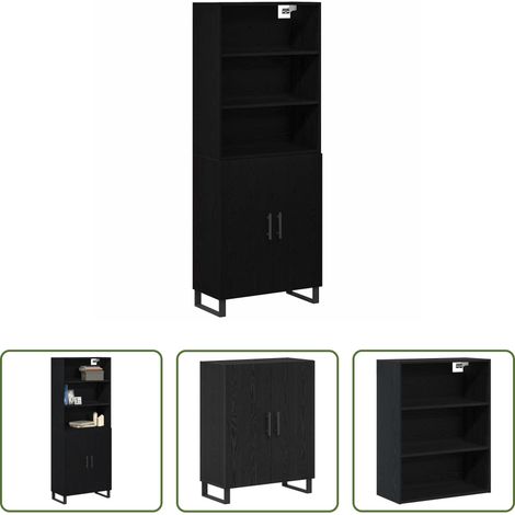 Hochschrank Schwarz Eichen-Optik - Highboard Schwarz Eichen-Optik 69,5 x 34 x 180 cm Holzwerkstoff (1/5)