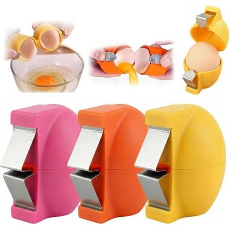 Cortador de cáscaras de huevo de 3 piezas, Abrehuevos, Abrehuevos de acero inoxidable, Para huevos crudos y duros, Amarillo/Rosa/Naranja (1/5)