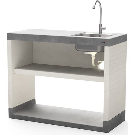 TUOZI - Módulo Stand PLAN/VENIT 2 lavabo/grifo para Barbacoa de Obra Prefabricada (Blanco, Gris - 110 x 47 x 47 cm) - Uso en Exteriores