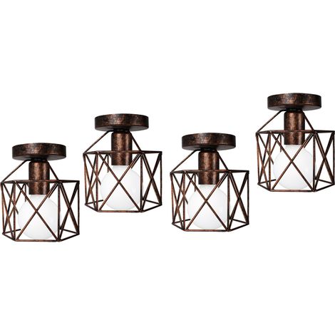 Lámpara de Techo, Vintage Luz de Techo con Ø16cm Jaula Cuadrada, Mini Iluminación de Metal E27 para Pasillo Porche Dormitorio Sala Óxido 4 Piezas