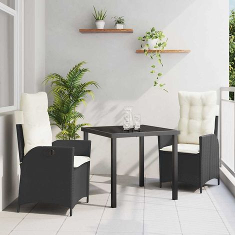vidaXL Set da Pranzo per Giardino 3 pcs Nero polyrattan (1/5)