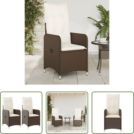 Rattanstuhl - Gartensessel mit Kissen 2 Stk. Verstellbar Braun Poly Rattan (1/5)