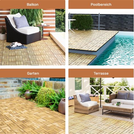 Baldosas encajables exterior de acacia 32 piezas OKMYHOME (1/3)
